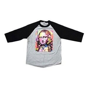 Shaka Active Men’s Medium Raglan T-Shirt Graffiti Mona Lisa Graphic Print